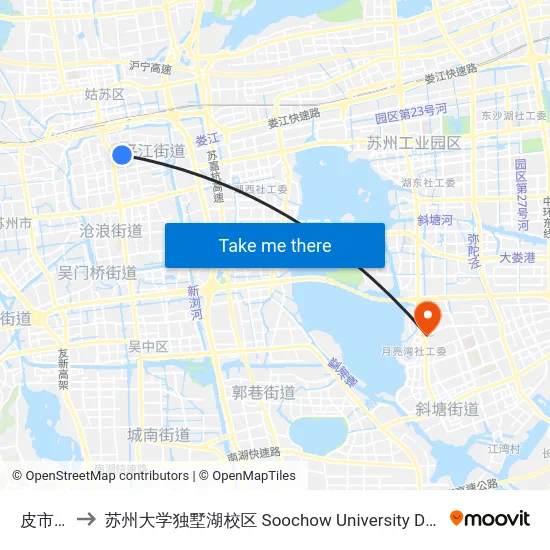 皮市街北 to 苏州大学独墅湖校区 Soochow University Dushu Lake Campus map