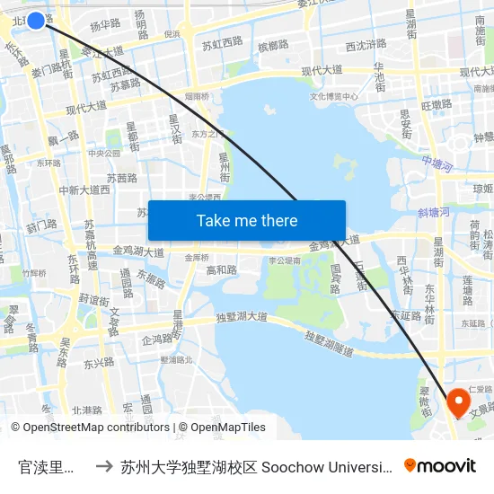 官渎里立交桥东 to 苏州大学独墅湖校区 Soochow University Dushu Lake Campus map