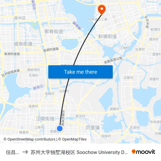 信昌电子 to 苏州大学独墅湖校区 Soochow University Dushu Lake Campus map