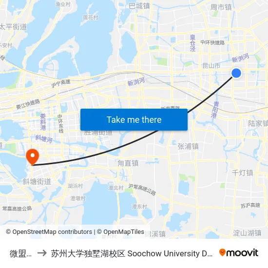 微盟电子 to 苏州大学独墅湖校区 Soochow University Dushu Lake Campus map