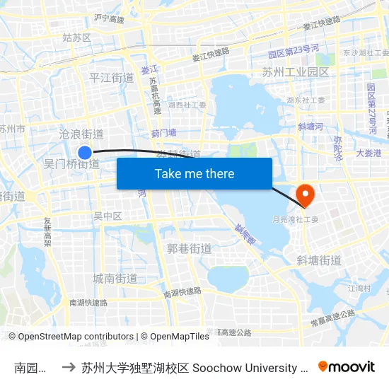 南园新村北 to 苏州大学独墅湖校区 Soochow University Dushu Lake Campus map