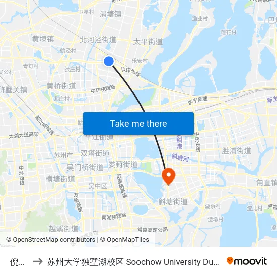 倪巷上 to 苏州大学独墅湖校区 Soochow University Dushu Lake Campus map