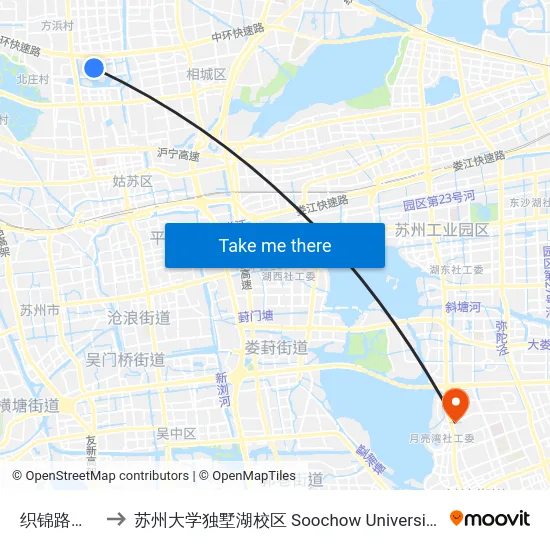 织锦路荣泰街北 to 苏州大学独墅湖校区 Soochow University Dushu Lake Campus map