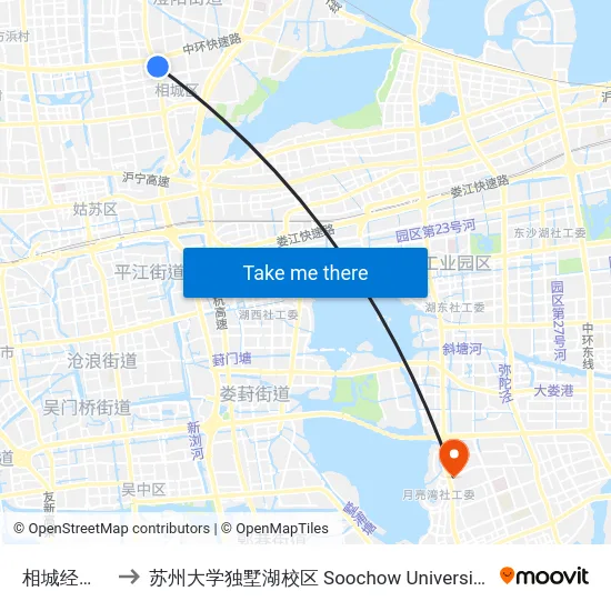 相城经济开发区 to 苏州大学独墅湖校区 Soochow University Dushu Lake Campus map