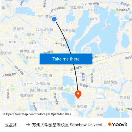 玉盘路渭月街北 to 苏州大学独墅湖校区 Soochow University Dushu Lake Campus map