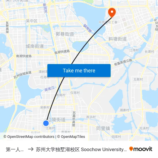 第一人民医院 to 苏州大学独墅湖校区 Soochow University Dushu Lake Campus map