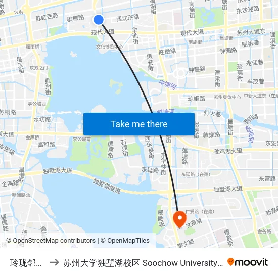 玲珑邻里中心 to 苏州大学独墅湖校区 Soochow University Dushu Lake Campus map