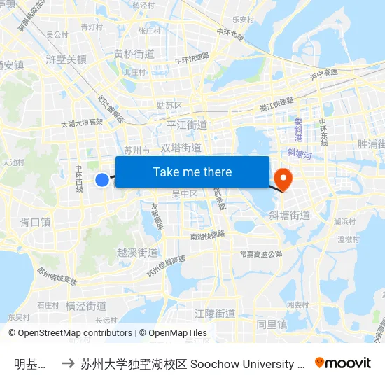 明基医院西 to 苏州大学独墅湖校区 Soochow University Dushu Lake Campus map