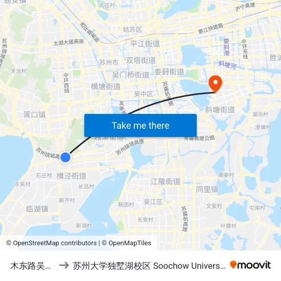 木东路吴中大道南 to 苏州大学独墅湖校区 Soochow University Dushu Lake Campus map