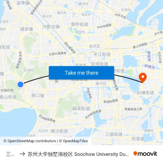 三毗村 to 苏州大学独墅湖校区 Soochow University Dushu Lake Campus map