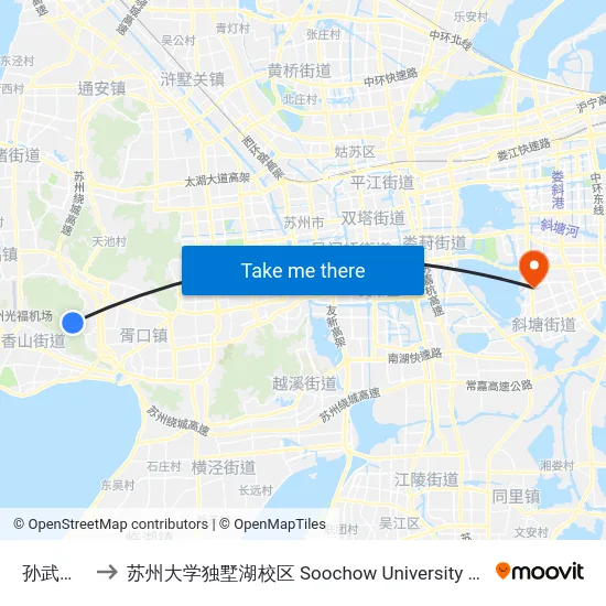 孙武文化园 to 苏州大学独墅湖校区 Soochow University Dushu Lake Campus map