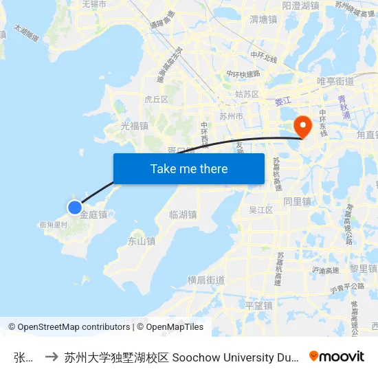 张家湾 to 苏州大学独墅湖校区 Soochow University Dushu Lake Campus map
