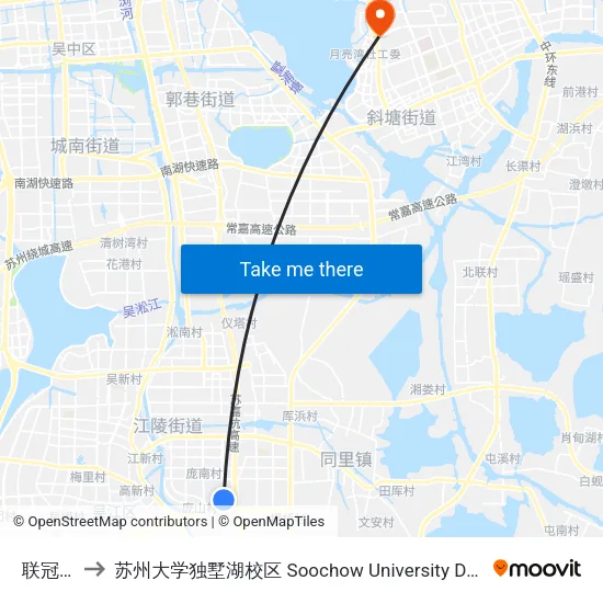联冠线缆 to 苏州大学独墅湖校区 Soochow University Dushu Lake Campus map