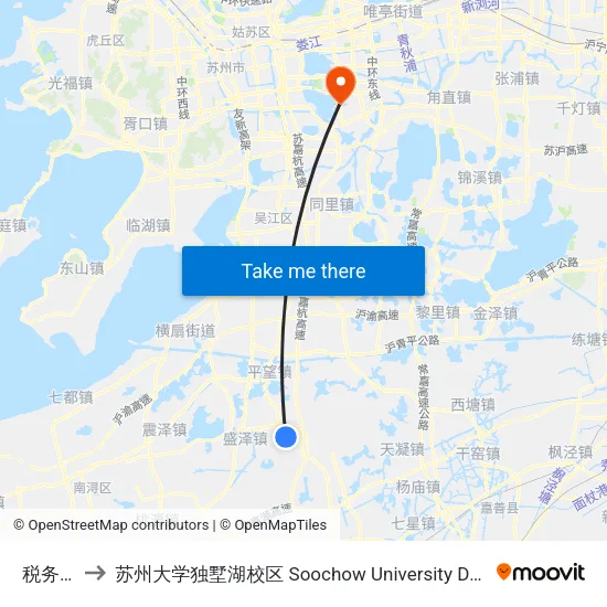 税务分局 to 苏州大学独墅湖校区 Soochow University Dushu Lake Campus map