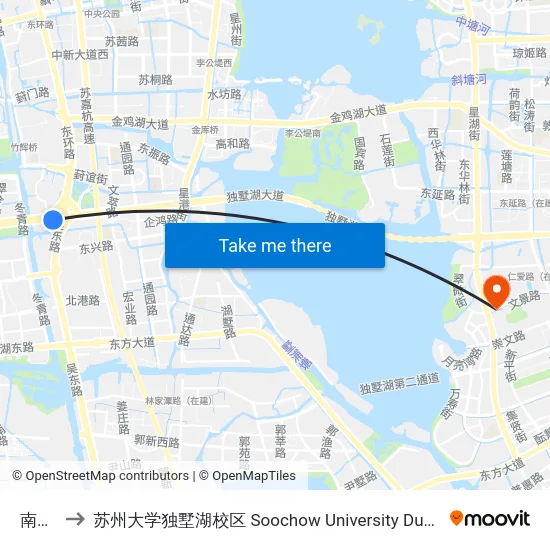 南环桥 to 苏州大学独墅湖校区 Soochow University Dushu Lake Campus map
