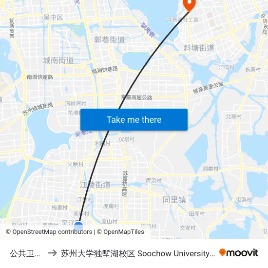 公共卫生中心 to 苏州大学独墅湖校区 Soochow University Dushu Lake Campus map