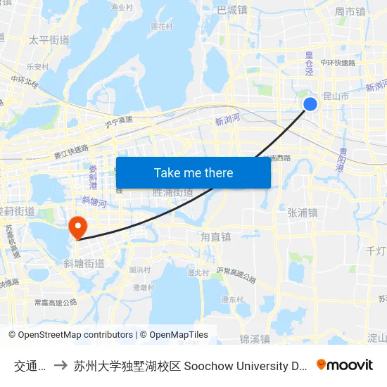交通银行 to 苏州大学独墅湖校区 Soochow University Dushu Lake Campus map