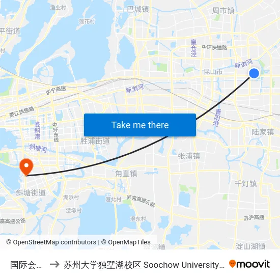 国际会展中心 to 苏州大学独墅湖校区 Soochow University Dushu Lake Campus map