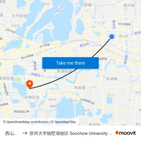 西山风景区 to 苏州大学独墅湖校区 Soochow University Dushu Lake Campus map
