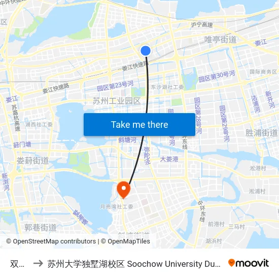 双灯路 to 苏州大学独墅湖校区 Soochow University Dushu Lake Campus map