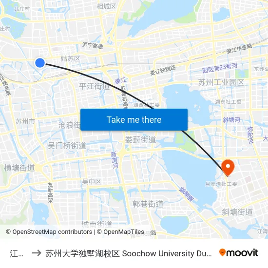 江星桥 to 苏州大学独墅湖校区 Soochow University Dushu Lake Campus map