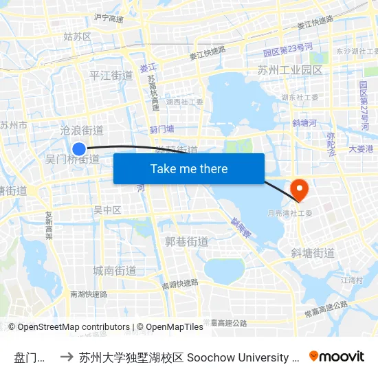 盘门景区北 to 苏州大学独墅湖校区 Soochow University Dushu Lake Campus map