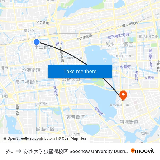 齐门 to 苏州大学独墅湖校区 Soochow University Dushu Lake Campus map
