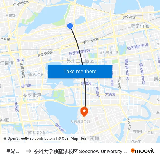 星湖医院东 to 苏州大学独墅湖校区 Soochow University Dushu Lake Campus map