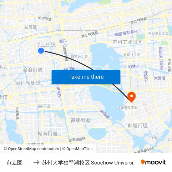市立医院东区东 to 苏州大学独墅湖校区 Soochow University Dushu Lake Campus map