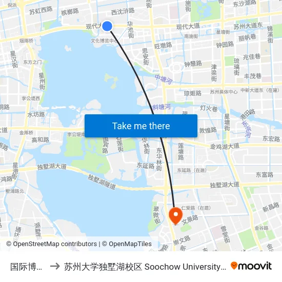 国际博览中心 to 苏州大学独墅湖校区 Soochow University Dushu Lake Campus map
