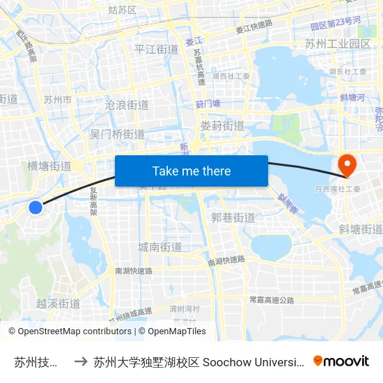 苏州技师学院东 to 苏州大学独墅湖校区 Soochow University Dushu Lake Campus map