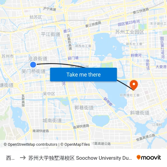 西大街 to 苏州大学独墅湖校区 Soochow University Dushu Lake Campus map