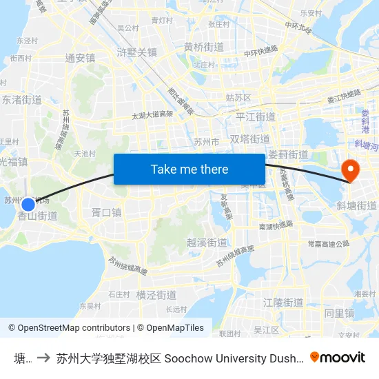 塘村 to 苏州大学独墅湖校区 Soochow University Dushu Lake Campus map