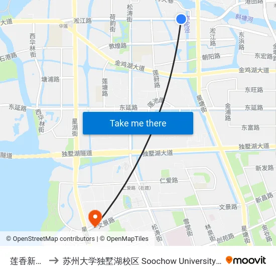 莲香新村北区 to 苏州大学独墅湖校区 Soochow University Dushu Lake Campus map