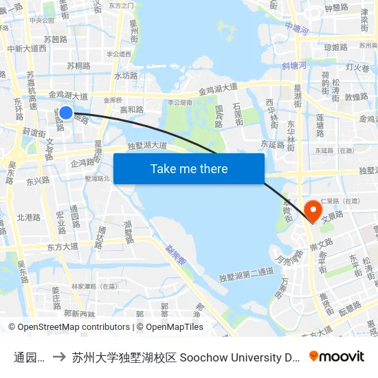 通园新村 to 苏州大学独墅湖校区 Soochow University Dushu Lake Campus map