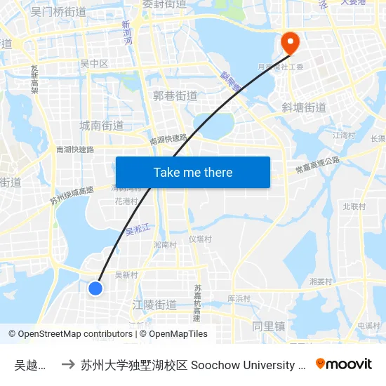 吴越领秀东 to 苏州大学独墅湖校区 Soochow University Dushu Lake Campus map