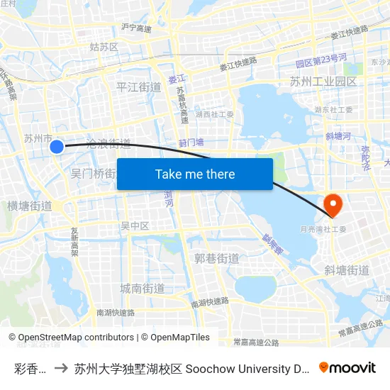 彩香新村 to 苏州大学独墅湖校区 Soochow University Dushu Lake Campus map