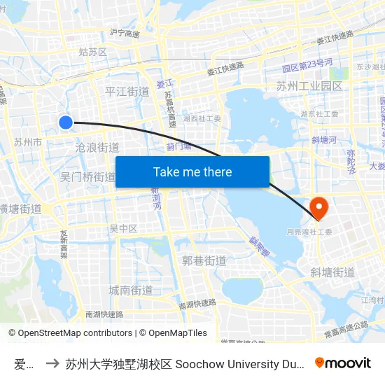 爱河桥 to 苏州大学独墅湖校区 Soochow University Dushu Lake Campus map