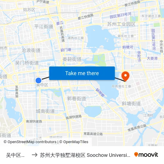 吴中区人民医院 to 苏州大学独墅湖校区 Soochow University Dushu Lake Campus map