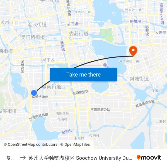 复兴桥 to 苏州大学独墅湖校区 Soochow University Dushu Lake Campus map