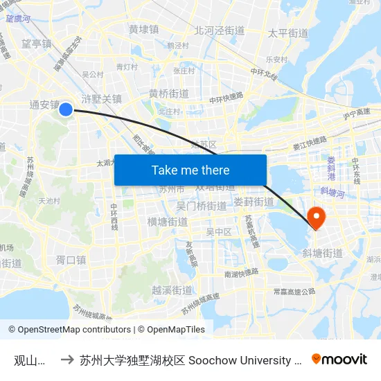 观山考验场 to 苏州大学独墅湖校区 Soochow University Dushu Lake Campus map