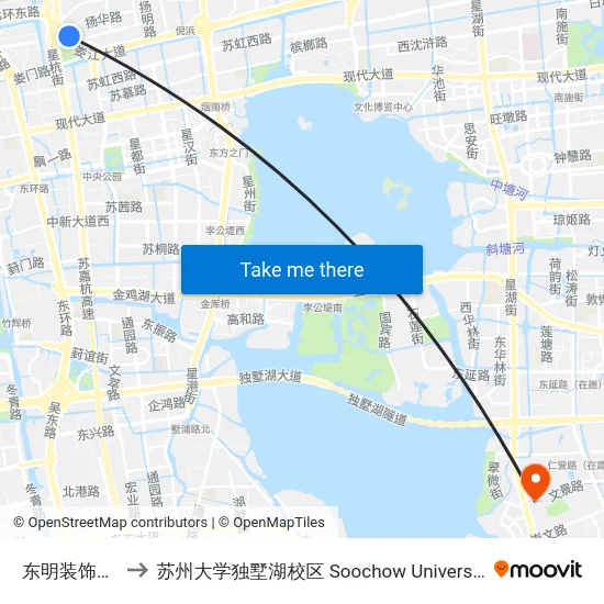 东明装饰城首末站 to 苏州大学独墅湖校区 Soochow University Dushu Lake Campus map