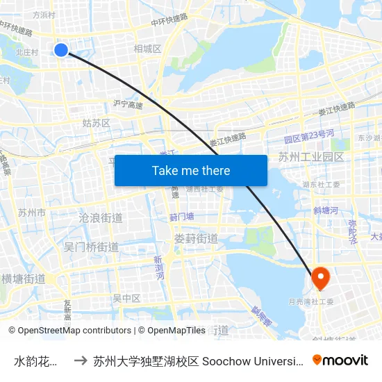 水韵花都家园南 to 苏州大学独墅湖校区 Soochow University Dushu Lake Campus map