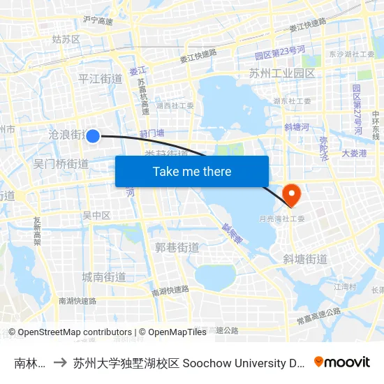 南林饭店 to 苏州大学独墅湖校区 Soochow University Dushu Lake Campus map