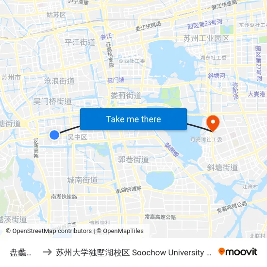 盘蠡新村东 to 苏州大学独墅湖校区 Soochow University Dushu Lake Campus map