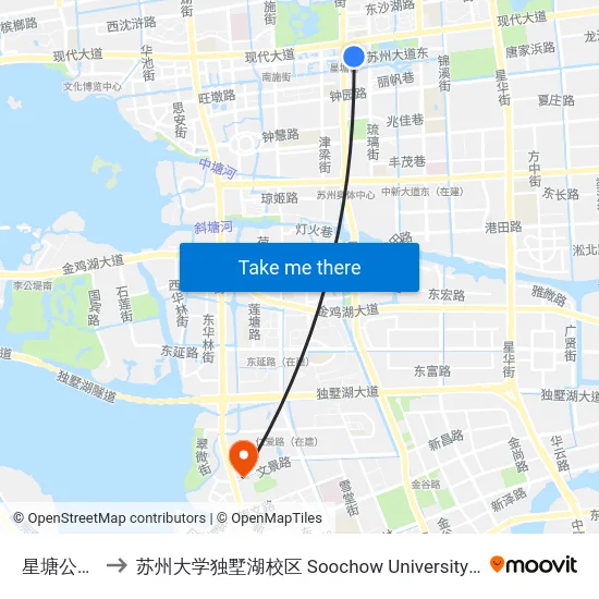 星塘公交中心 to 苏州大学独墅湖校区 Soochow University Dushu Lake Campus map