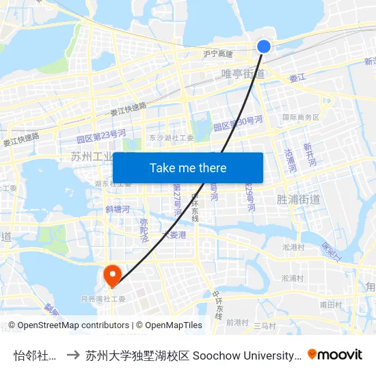 怡邻社区五区 to 苏州大学独墅湖校区 Soochow University Dushu Lake Campus map