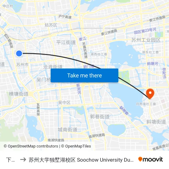 下津桥 to 苏州大学独墅湖校区 Soochow University Dushu Lake Campus map