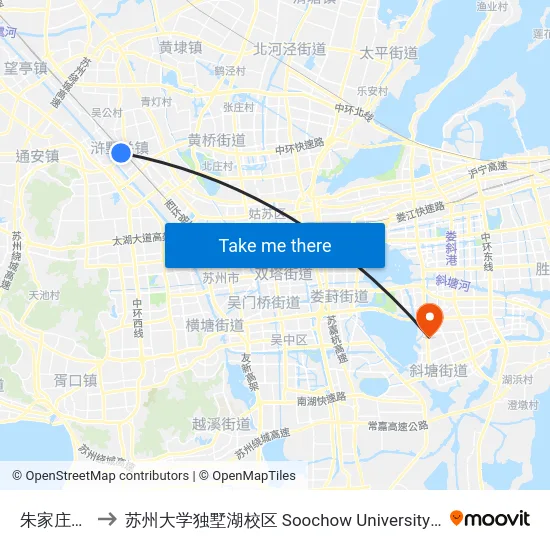 朱家庄苏浒路 to 苏州大学独墅湖校区 Soochow University Dushu Lake Campus map