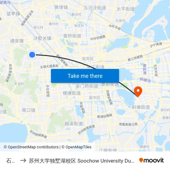 石林路 to 苏州大学独墅湖校区 Soochow University Dushu Lake Campus map